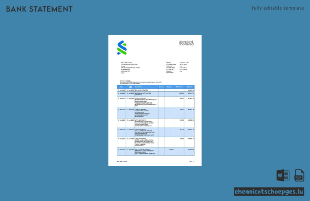 Kontoauszug der Standard Chartered Bank (Indien) – Word-Version 3 – Beispielvorschau